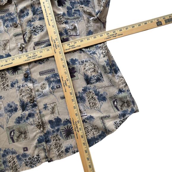 Tcp & Co Animal Print Button Shirt Beige Blue Safari Wildlife Vintage 90s - Picture 5 of 6